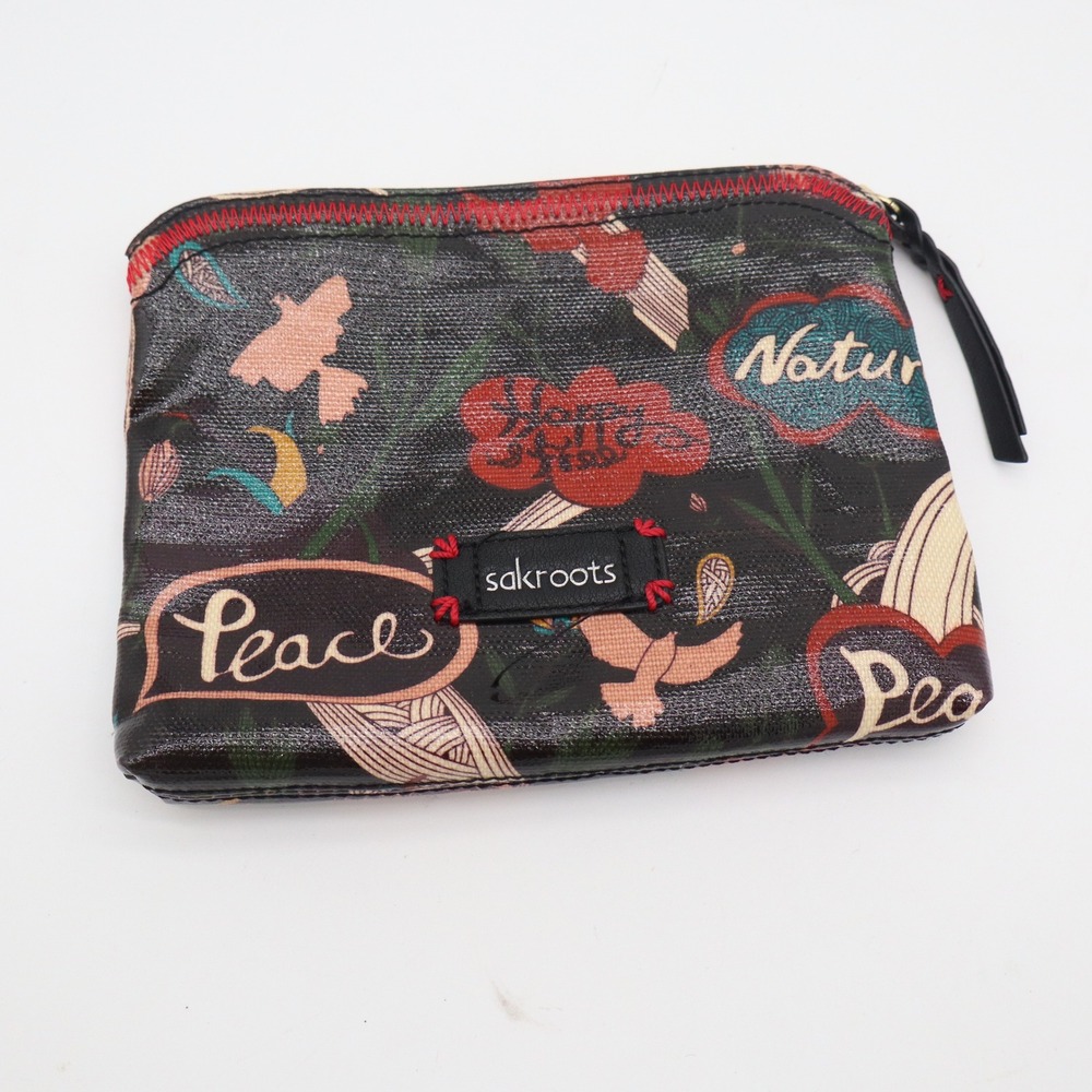 Sakroots Peace Nature Print Cosmetic Pouch Bag Multicolor Coated Canvas